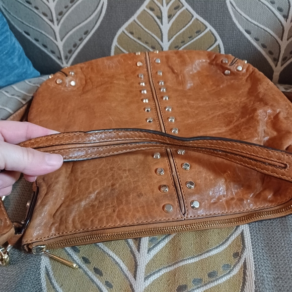 MICHAEL KORS Uptown Astor Tote Studded Cognac Brown Leather Large Hobo Bag 13" - Picture 13 of 16